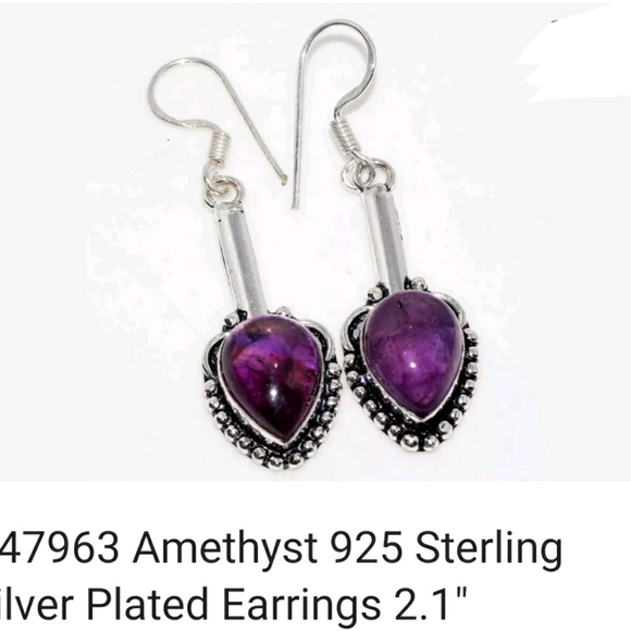 GENUINE Amethyst handmade silver earrings - Picture 2 of 4